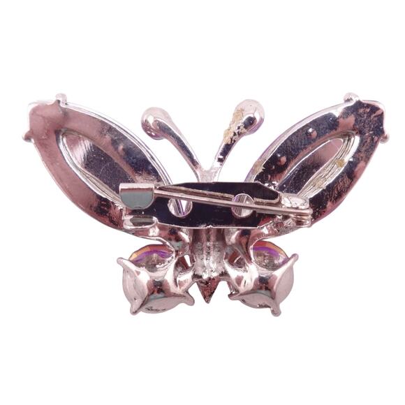 Purple & Pink Crystal Mix Silvertone Butterfly Broach Pin NWOT - Picture 2 of 2